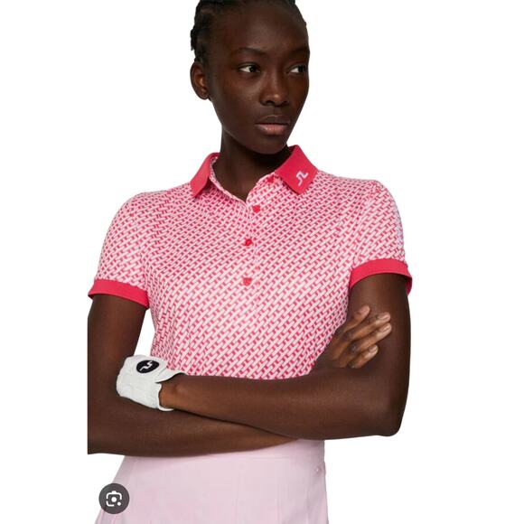 J. Lindberg Women's Tour Tech Print Polo TXJersey customized pink Sz Med Golf - Picture 1 of 13